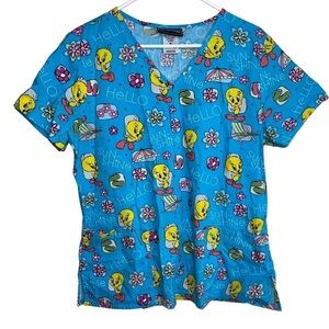 Looney Tunes Tweety Bird Cotton Scrub Shirt Size Medium